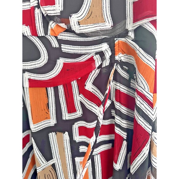 KARL LAGERFELD PARIS Women's Printed High-Low Flutter-Sleeve Dress Blck Multi 10 - Picture 6 of 12